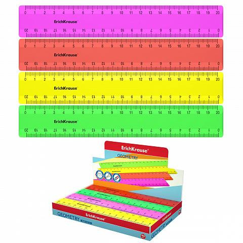 Линейка 20 см пластик, ErichKrause Neon Solid ассорти 50574